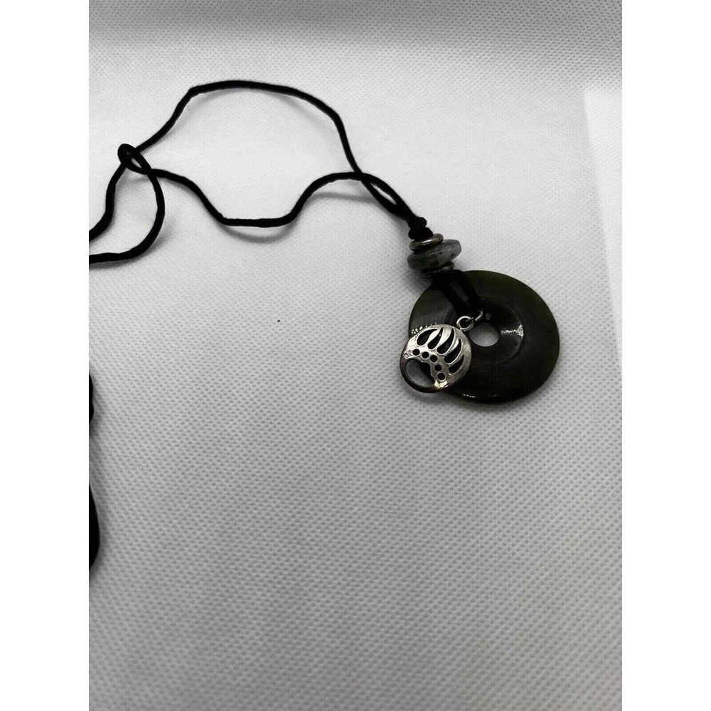 Jade‎ Donut & silver bear paw pendant necklace unisex women men AOS-B
